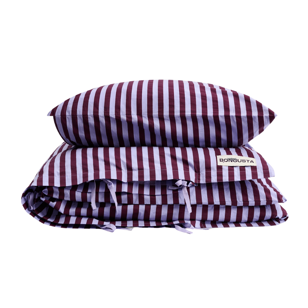 Percale sengesæt - Wine & Lavender blue